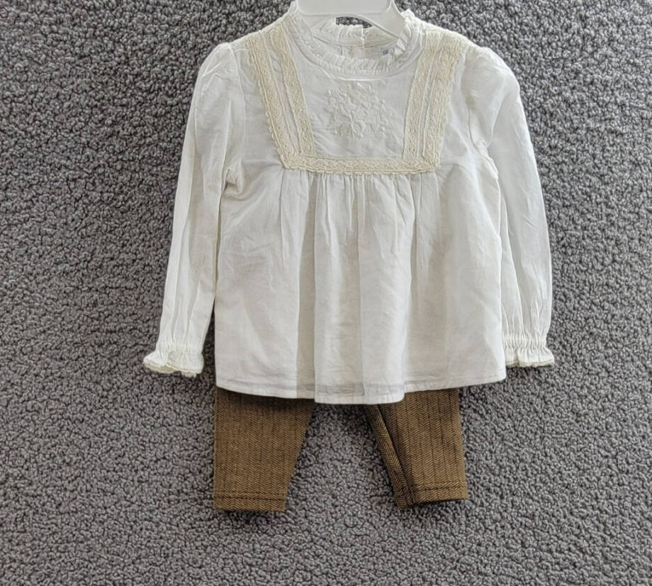 Ralph Lauren Voile Floral Top & Stretch Leggings Set Baby Girls' 9M White/Brown