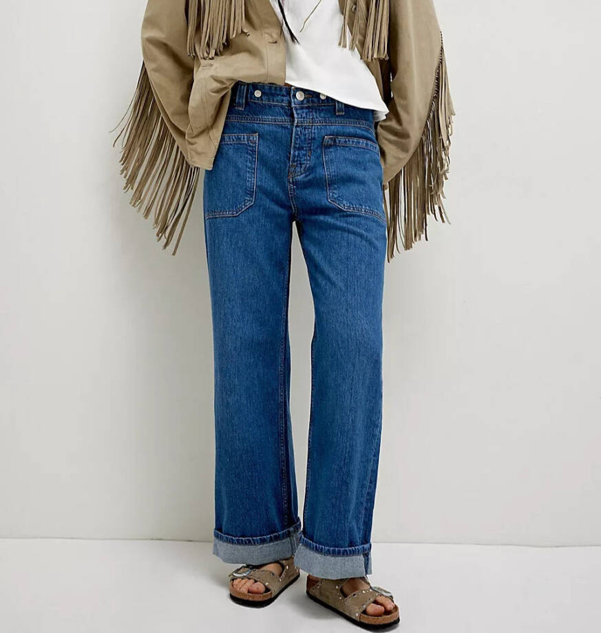 Free People We the Free Palmer Cuffed Jeans Women's 28 Tunnel Vision Zip Closure