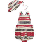 Ralph Lauren Linen Striped Bubble Shortalls & Hat Set Baby Boys 12M Multi Snap