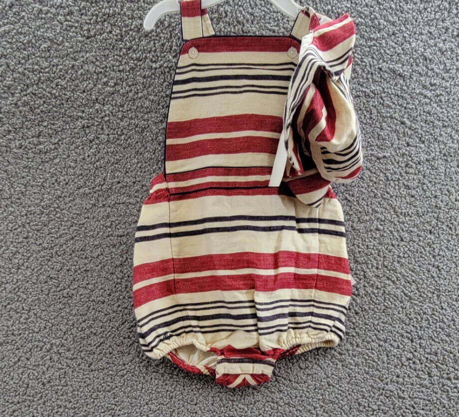 Ralph Lauren Linen Striped Bubble Shortalls & Hat Set Baby Boys 12M Multi Snap