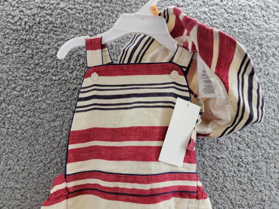 Ralph Lauren Linen Striped Bubble Shortalls & Hat Set Baby Boys 12M Multi Snap