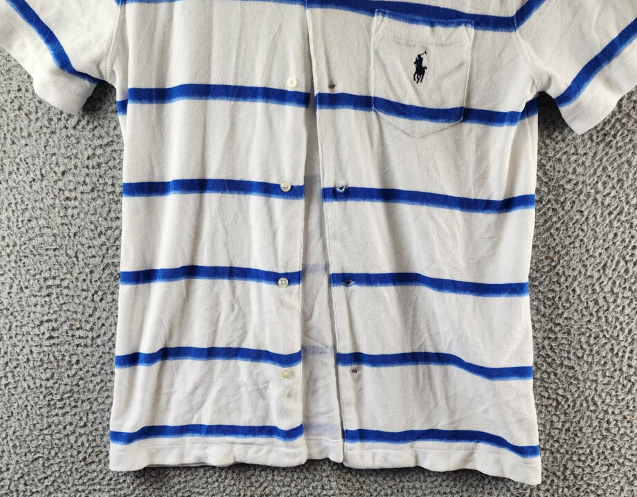 Polo Ralph Lauren Custom Slim Fit Striped Terry Camp Shirt Men's S White/Blue~
