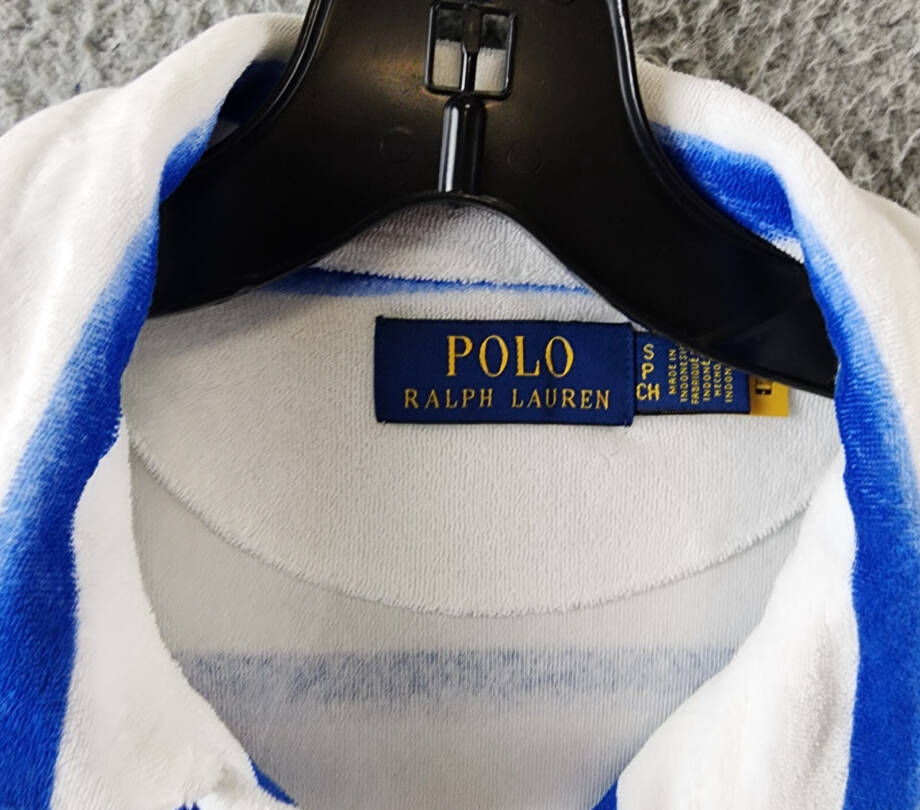 Polo Ralph Lauren Custom Slim Fit Striped Terry Camp Shirt Men's S White/Blue~