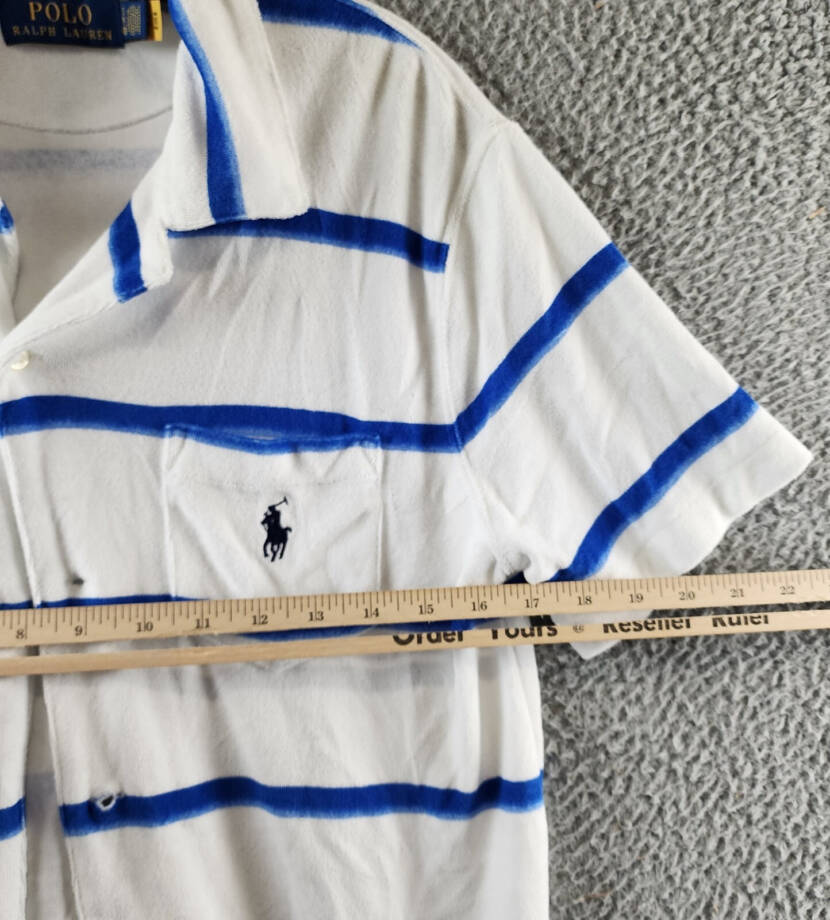 Polo Ralph Lauren Custom Slim Fit Striped Terry Camp Shirt Men's S White/Blue~
