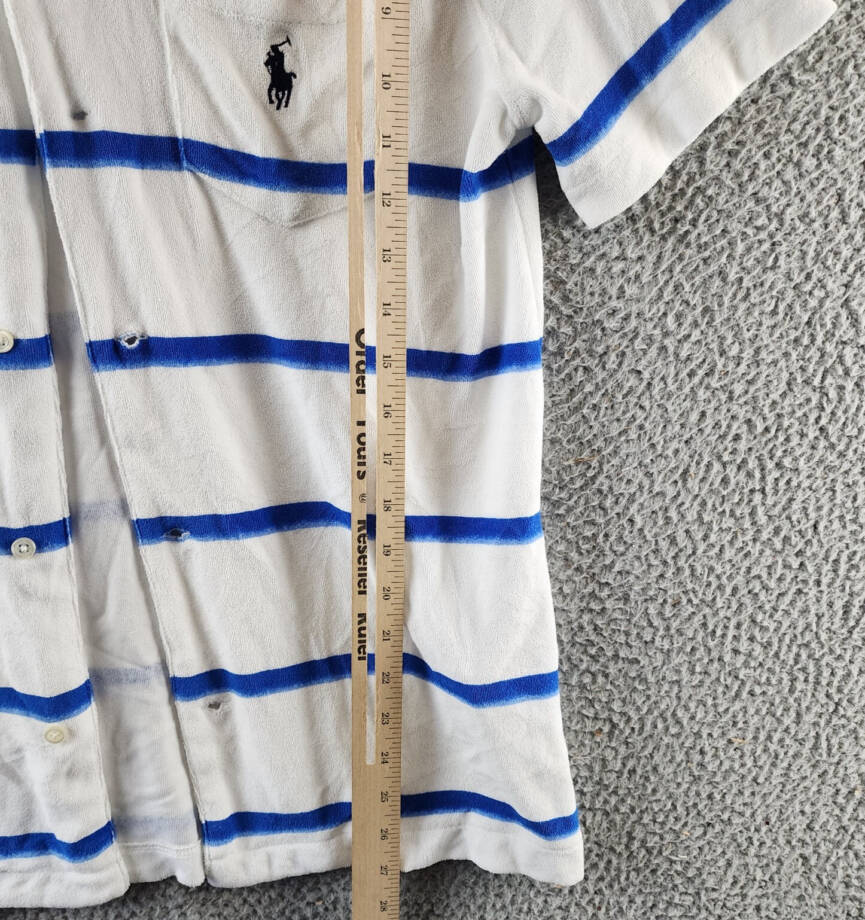 Polo Ralph Lauren Custom Slim Fit Striped Terry Camp Shirt Men's S White/Blue~