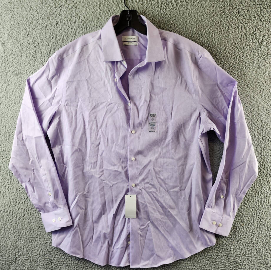 Calvin Klein Steel Plus Regular Fit Modern Pin Cord Dress Shirt Men's L Lilac