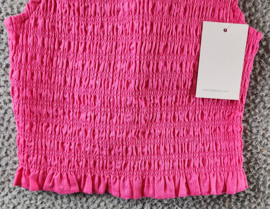 KatieJ NYC Joanna Smocked Crop Top Girls' XL Neon Pink Square Neckline Pullover~