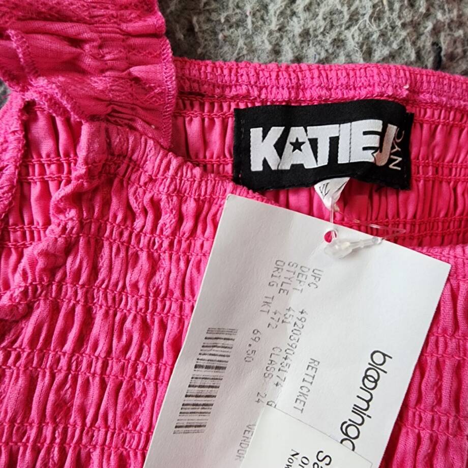 KatieJ NYC Joanna Smocked Crop Top Girls' XL Neon Pink Square Neckline Pullover~
