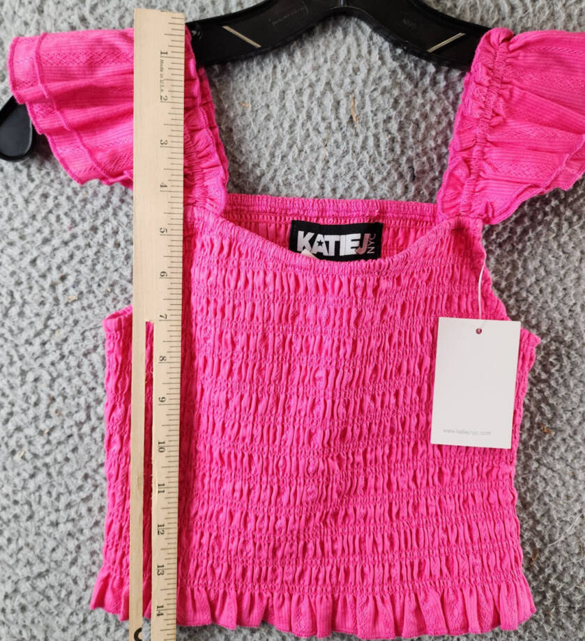KatieJ NYC Joanna Smocked Crop Top Girls' XL Neon Pink Square Neckline Pullover~