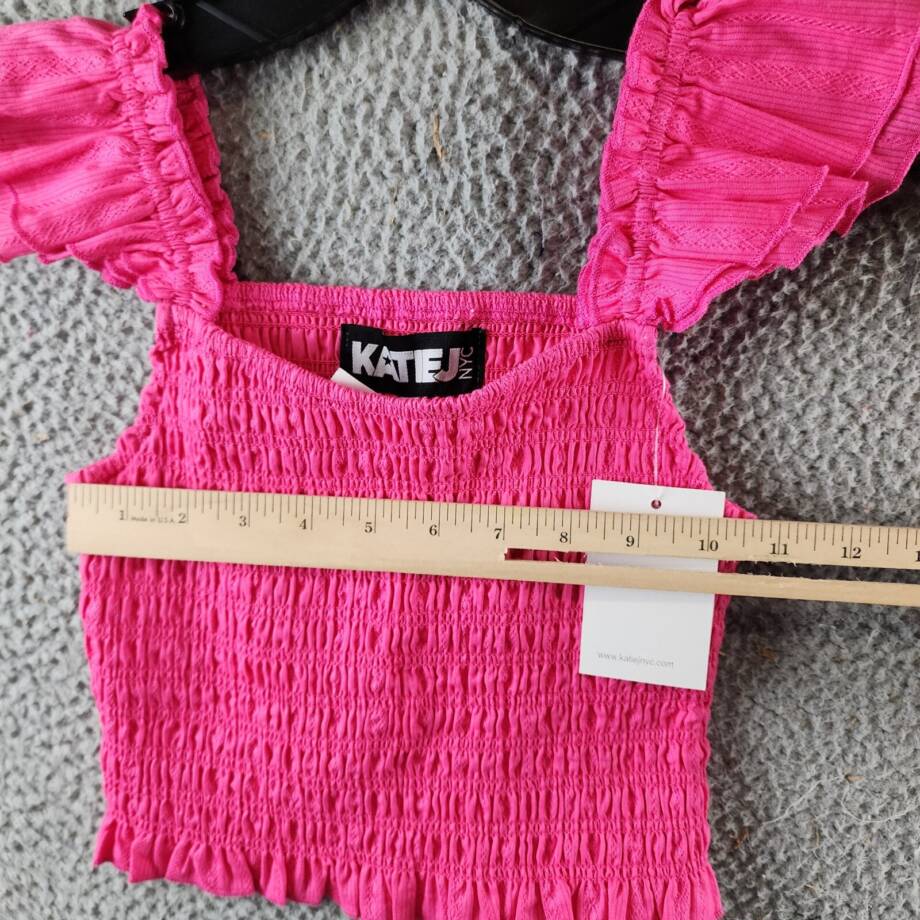 KatieJ NYC Joanna Smocked Crop Top Girls' XL Neon Pink Square Neckline Pullover~