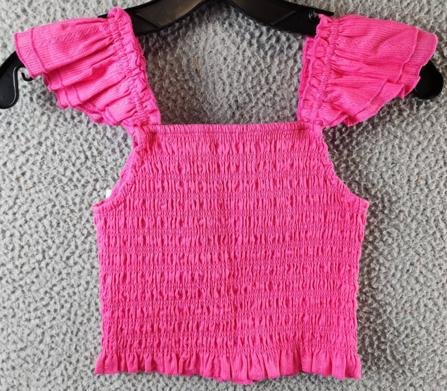 KatieJ NYC Joanna Smocked Crop Top Girls' XL Neon Pink Square Neckline Pullover~