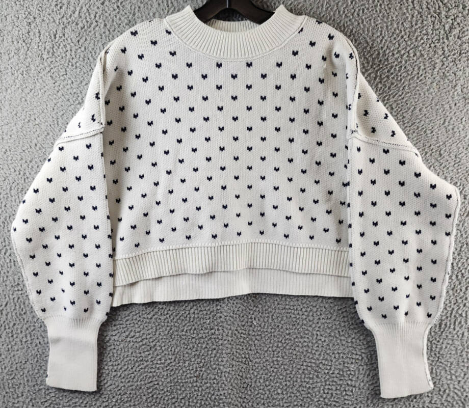 Free People Easy Street Patterned Crop Mock Sweater Women's S White Navy Combo~
