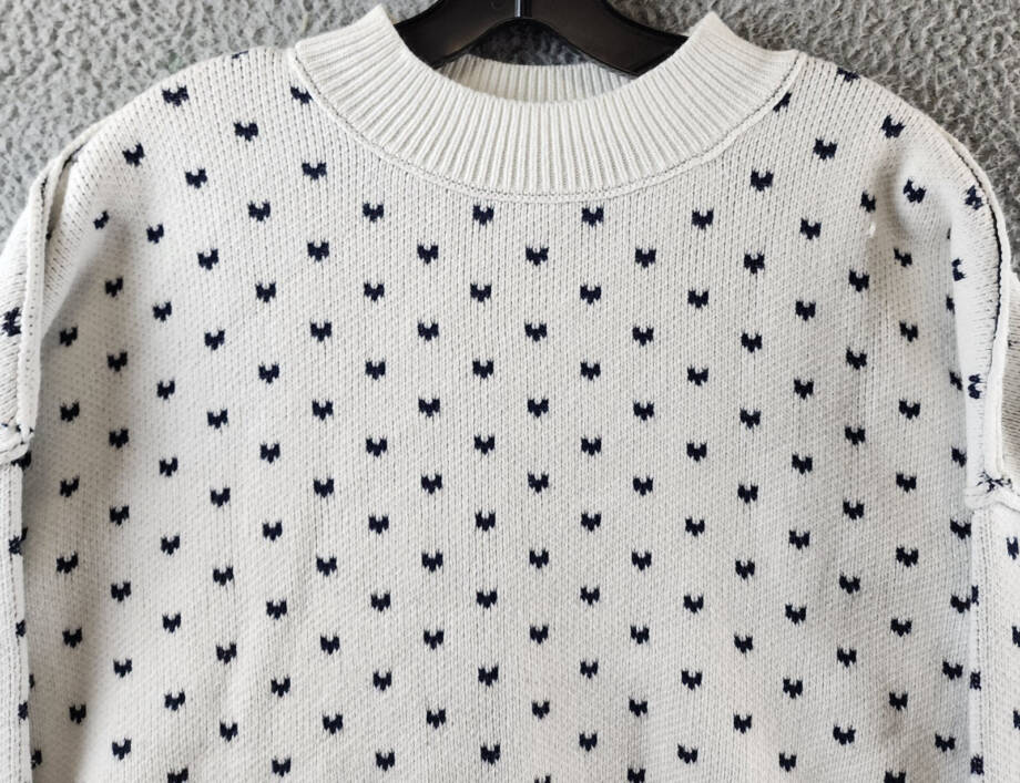 Free People Easy Street Patterned Crop Mock Sweater Women's S White Navy Combo~