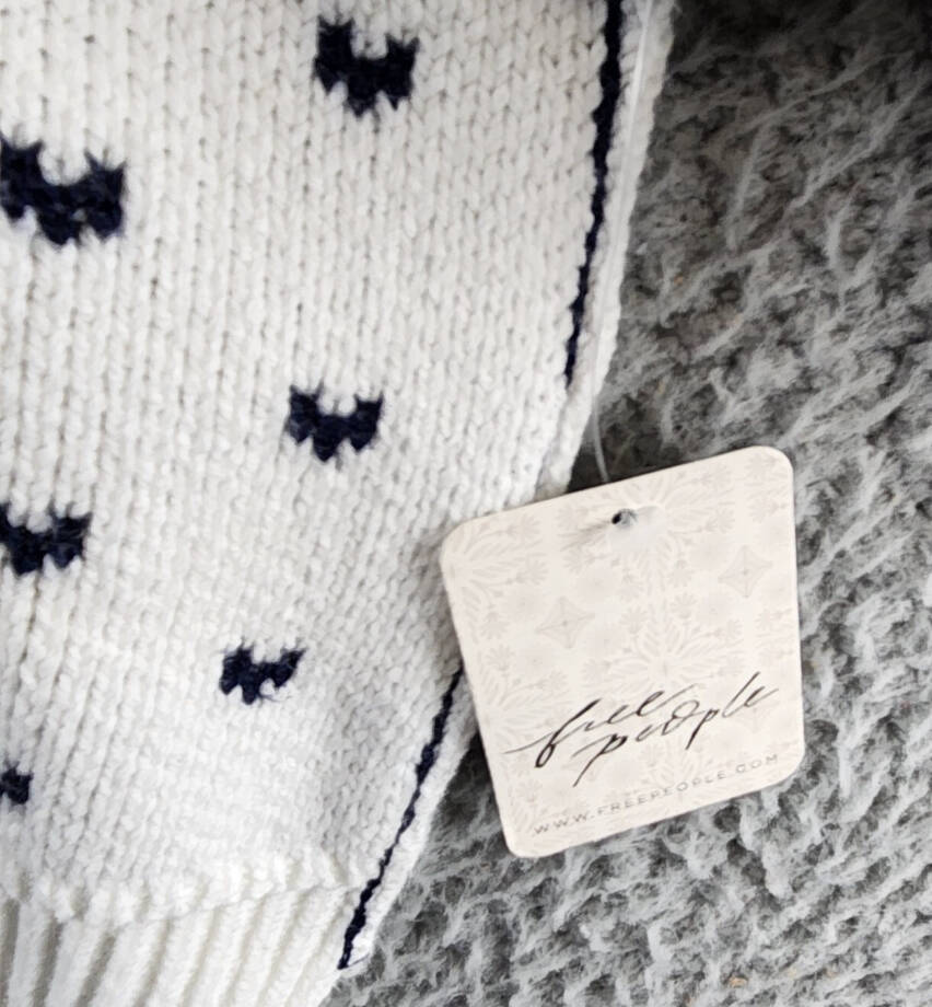 Free People Easy Street Patterned Crop Mock Sweater Women's S White Navy Combo~