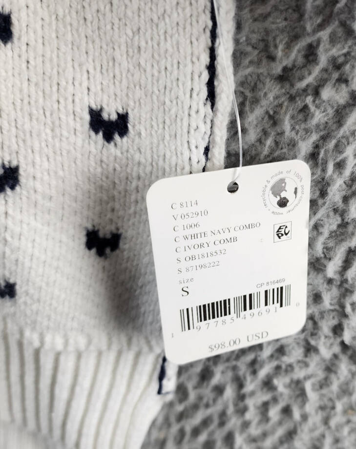 Free People Easy Street Patterned Crop Mock Sweater Women's S White Navy Combo~