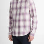 Vince Mirage Classic Fit Plaid Long-Sleeve Button Up Shirt Men's S Purple/White