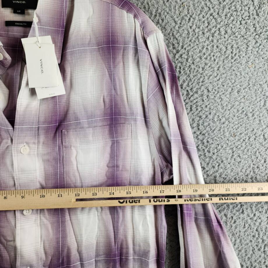 Vince Mirage Classic Fit Plaid Long-Sleeve Button Up Shirt Men's S Purple/White