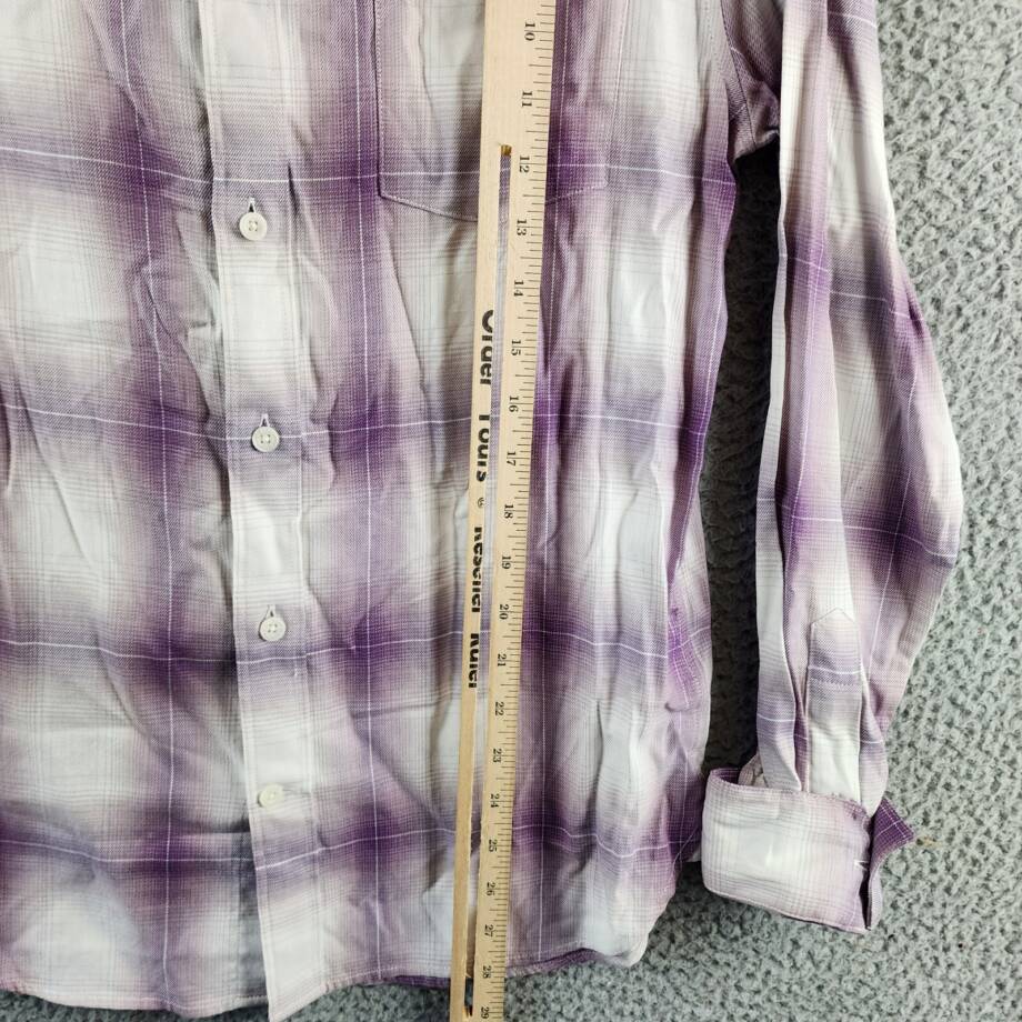 Vince Mirage Classic Fit Plaid Long-Sleeve Button Up Shirt Men's S Purple/White