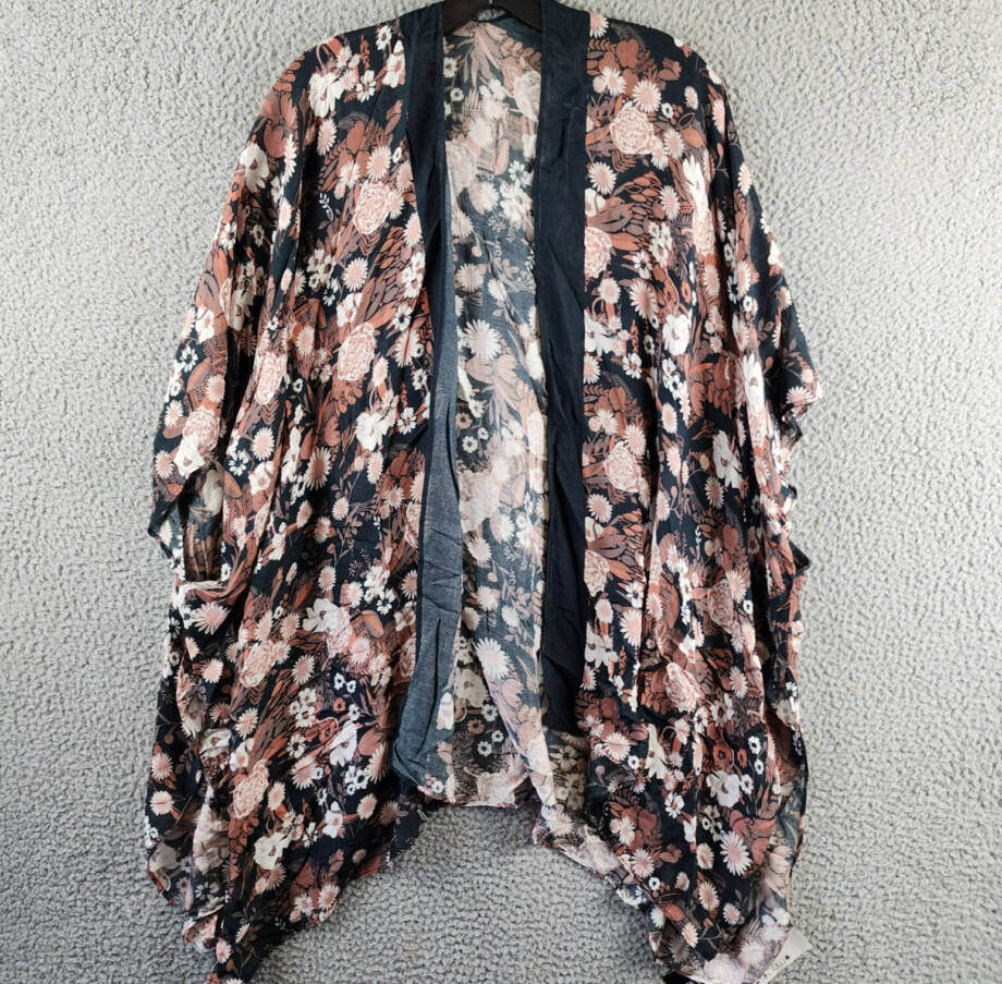 MARCUS ADLER Parker Floral Kimono Wrap Women's One Size brown Multi 3/4 Sleeve