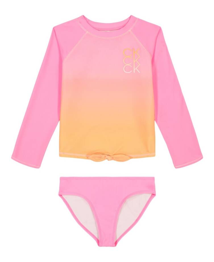Calvin Klein Dip Dye Effect Rashguard Set Swimsuit Big Girls XL Pink Frosting