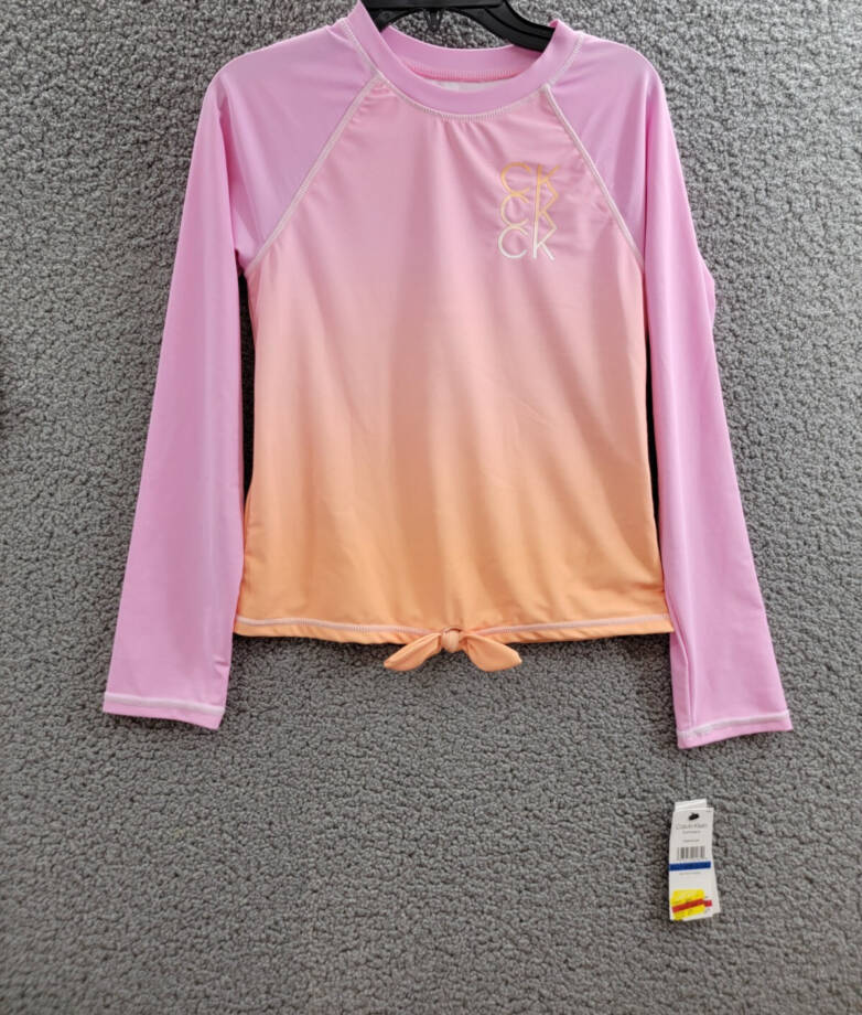 Calvin Klein Dip Dye Effect Rashguard Set Swimsuit Big Girls XL Pink Frosting