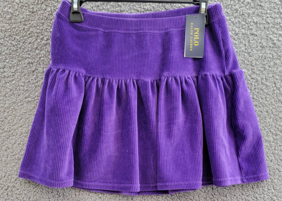 Polo Ralph Lauren Tiered Corduroy Skirt Big Girls XL/16 Purple Elastic Waist