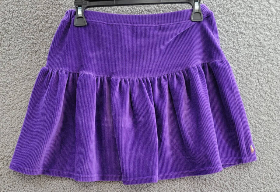 Polo Ralph Lauren Tiered Corduroy Skirt Big Girls XL/16 Purple Elastic Waist
