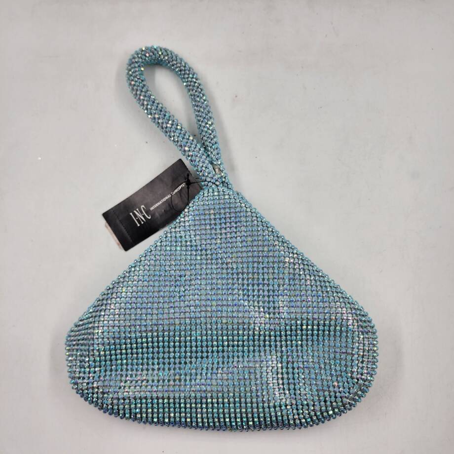 INC Doris Sparkle Mesh Pouch Women's One Size Light Blue Zip Closure