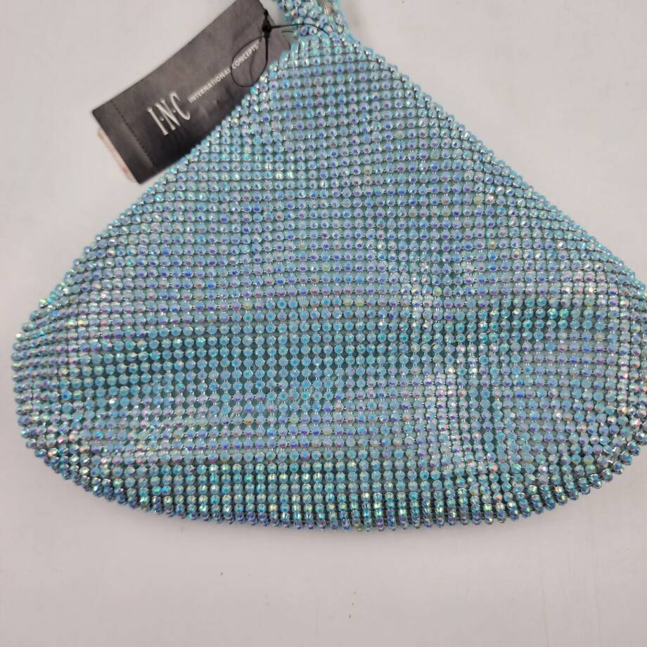 INC Doris Sparkle Mesh Pouch Women's One Size Light Blue Zip Closure
