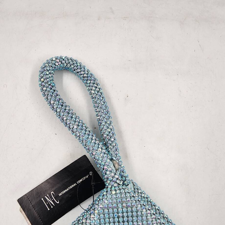 INC Doris Sparkle Mesh Pouch Women's One Size Light Blue Zip Closure