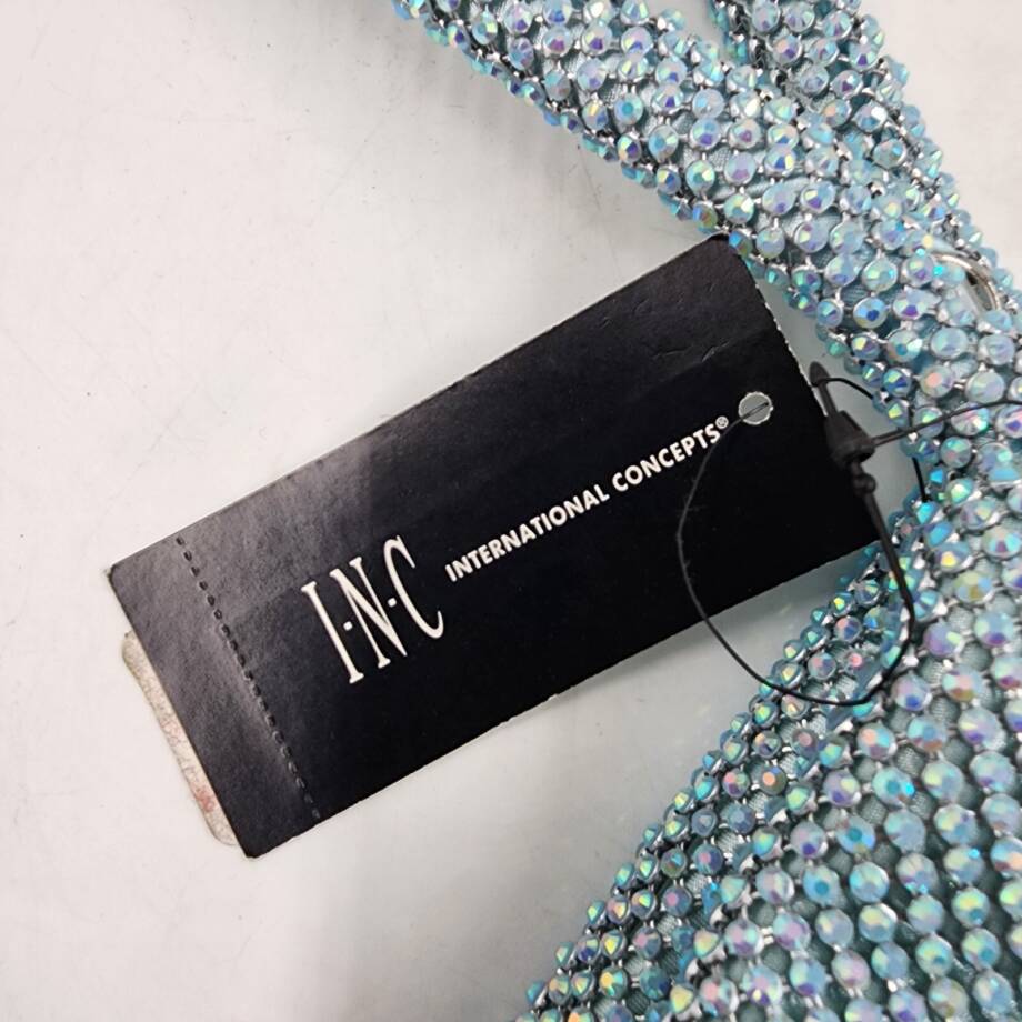 INC Doris Sparkle Mesh Pouch Women's One Size Light Blue Zip Closure