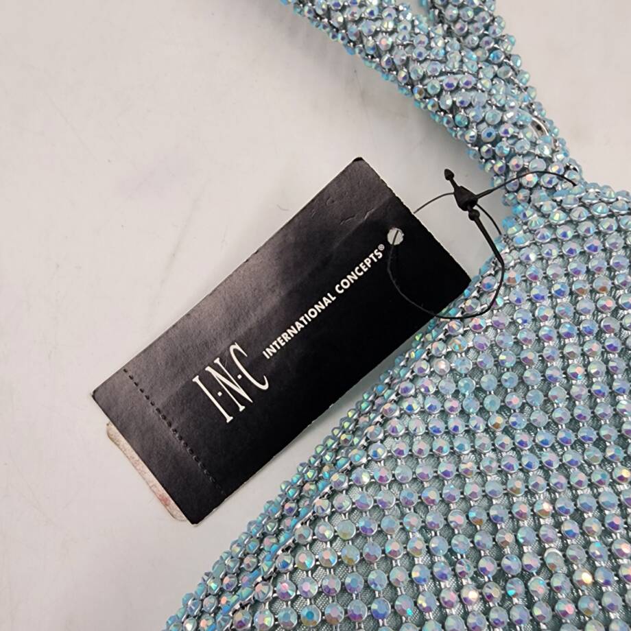 INC Doris Sparkle Mesh Pouch Women's One Size Light Blue Zip Closure