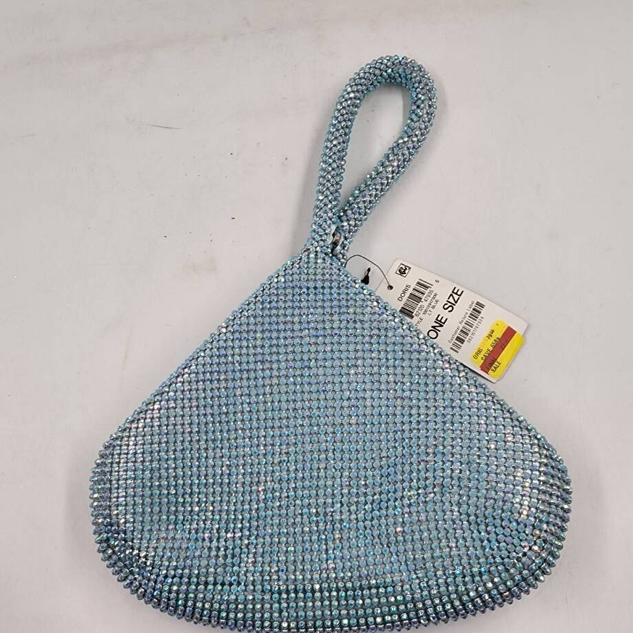 INC Doris Sparkle Mesh Pouch Women's One Size Light Blue Zip Closure
