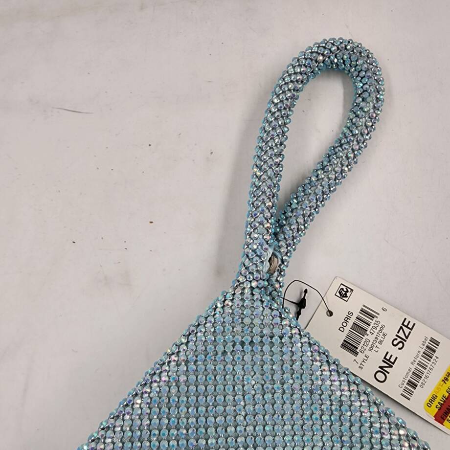 INC Doris Sparkle Mesh Pouch Women's One Size Light Blue Zip Closure