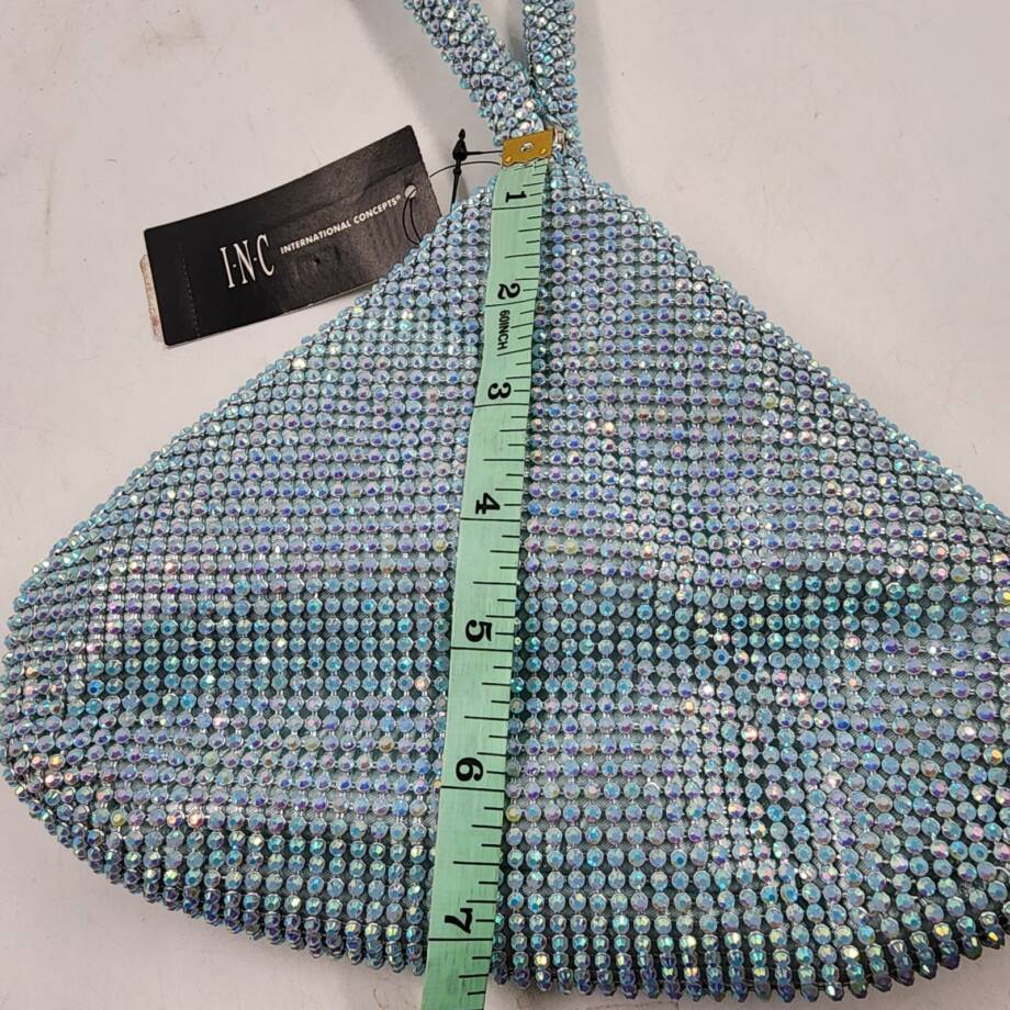 INC Doris Sparkle Mesh Pouch Women's One Size Light Blue Zip Closure
