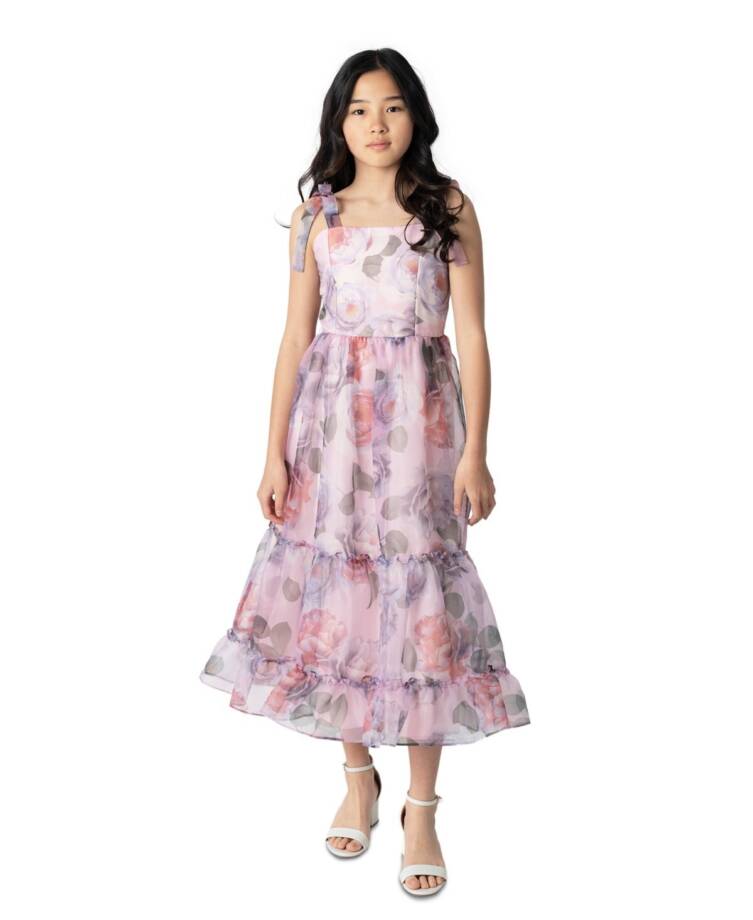 Rare Editions Floral-Print Organza Maxi Dress Big Girls 10 Lavender Zip Closure