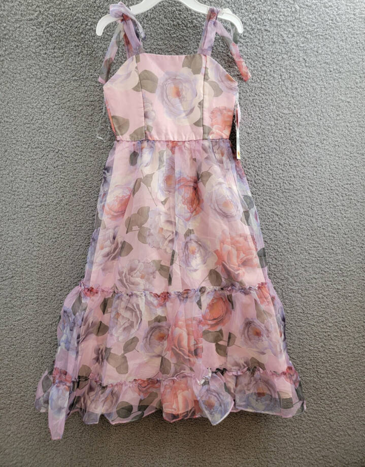 Rare Editions Floral-Print Organza Maxi Dress Big Girls 10 Lavender Zip Closure
