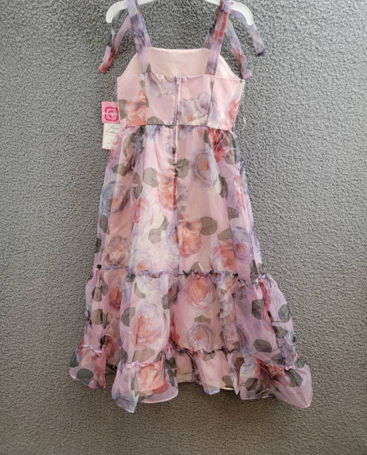 Rare Editions Floral-Print Organza Maxi Dress Big Girls 10 Lavender Zip Closure