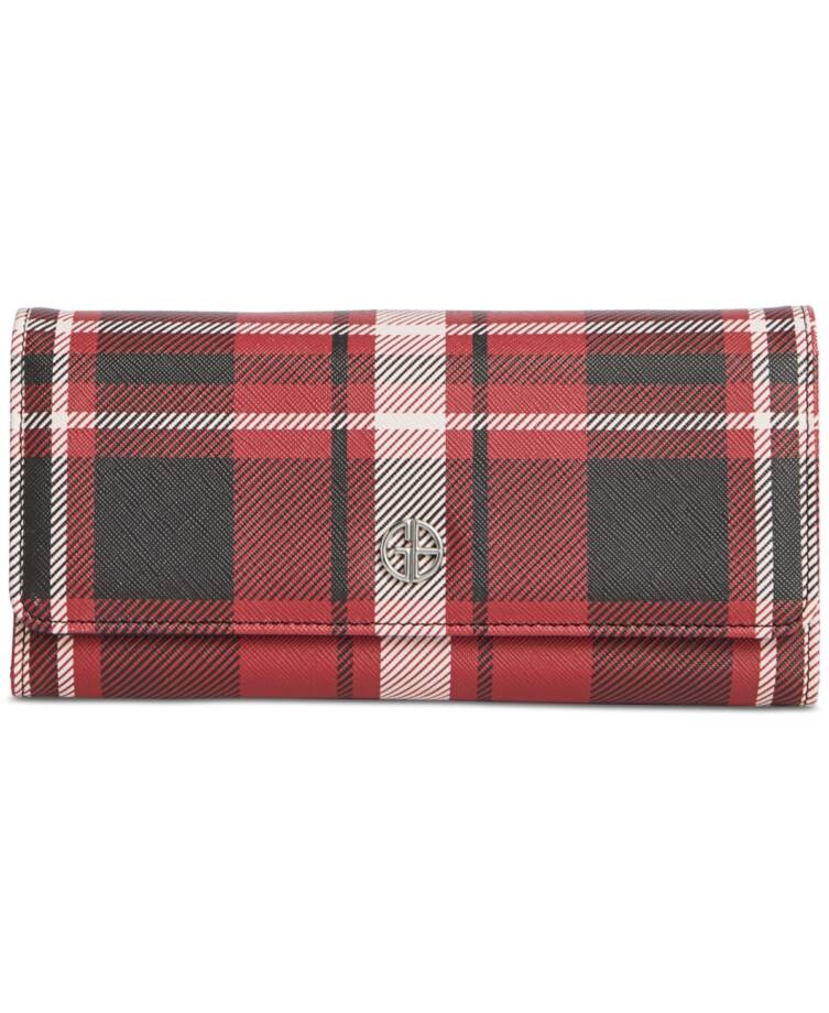 Giani Bernini Vertical Plaid Receipt Manager Women's OS Red Plaid Snap Closure