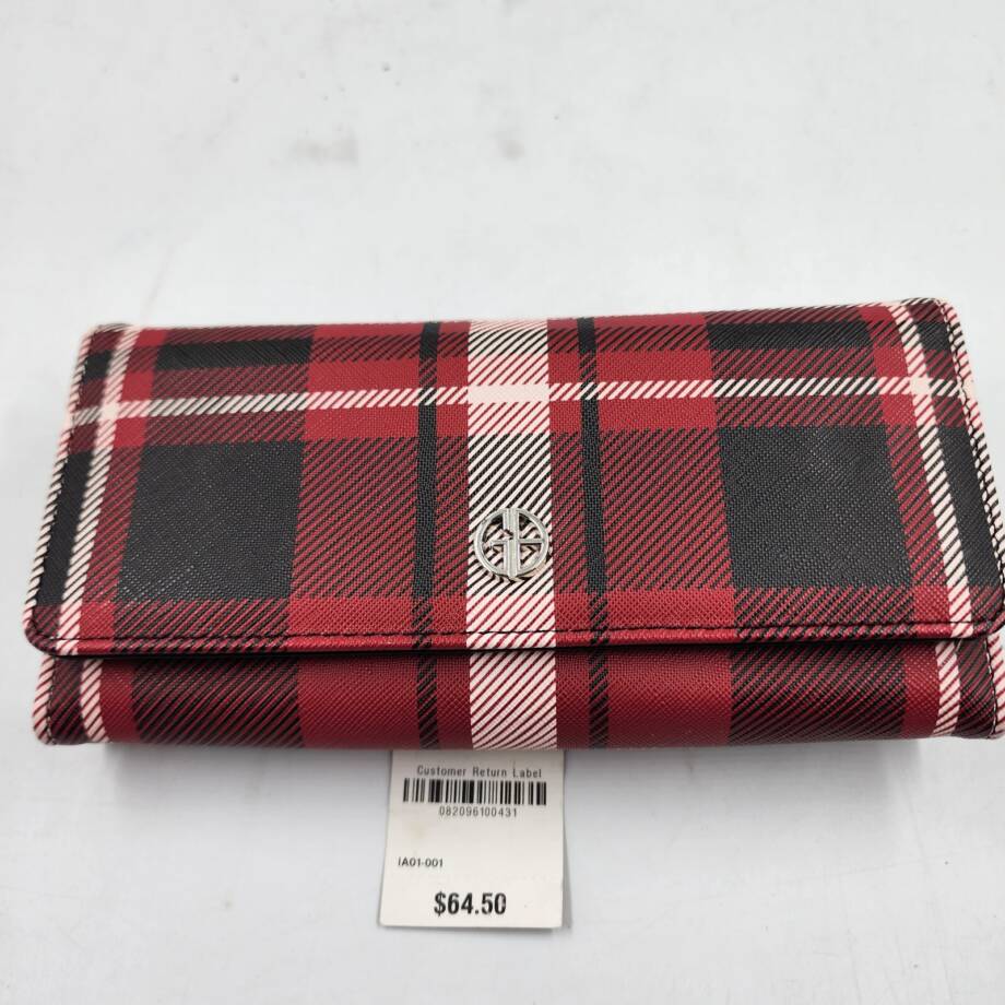 Giani Bernini Vertical Plaid Receipt Manager Women's OS Red Plaid Snap Closure