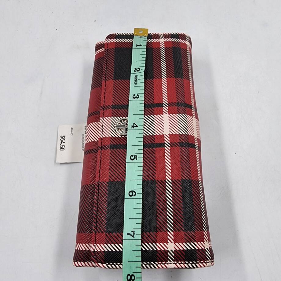 Giani Bernini Vertical Plaid Receipt Manager Women's OS Red Plaid Snap Closure
