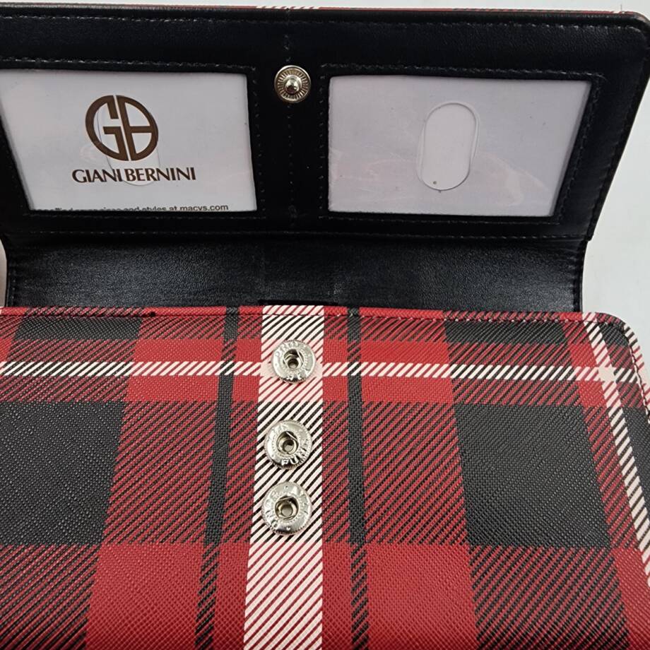 Giani Bernini Vertical Plaid Receipt Manager Women's OS Red Plaid Snap Closure