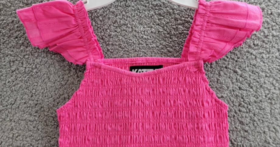 KatieJnyc Joanna Smocked Crop Top Girls L Neon Pink Square Neck Pullover S/S