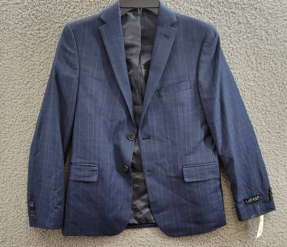 Lauren Ralph Lauren Plaid Suit Jacket Big Boys 16R Navy Welt Pockets Long Sleeve
