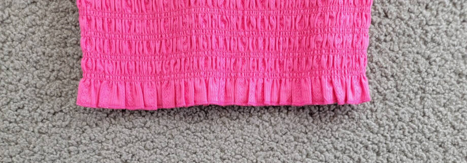 KatieJnyc Joanna Smocked Crop Top Girls L Neon Pink Square Neck Pullover S/S