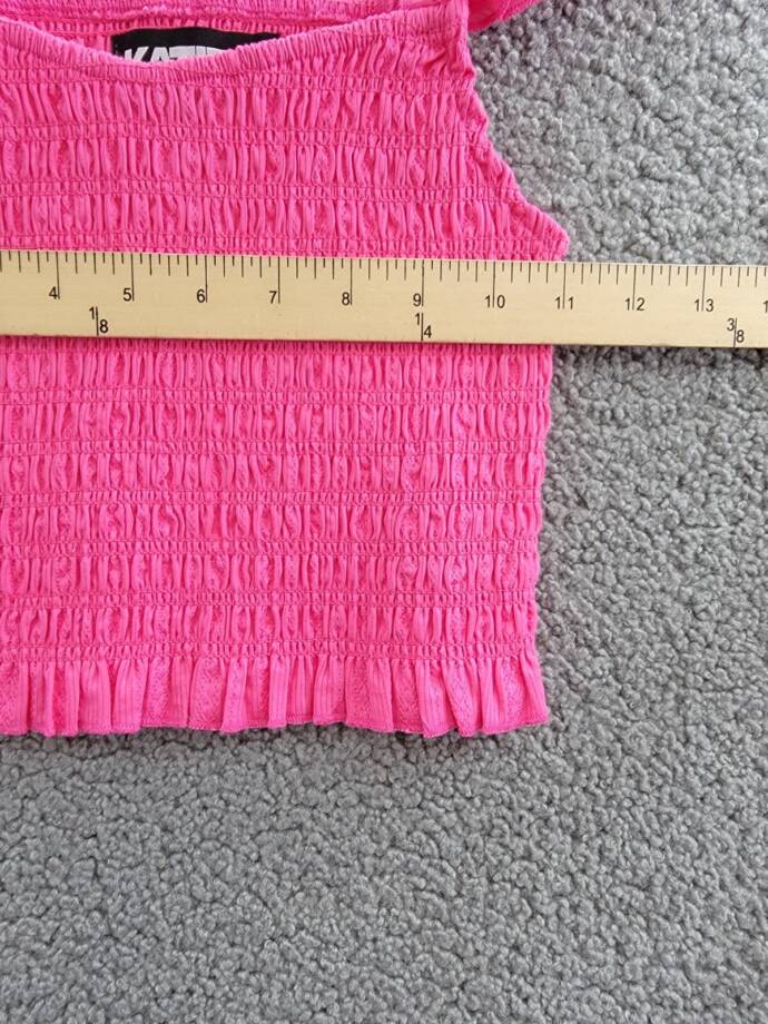 KatieJnyc Joanna Smocked Crop Top Girls L Neon Pink Square Neck Pullover S/S