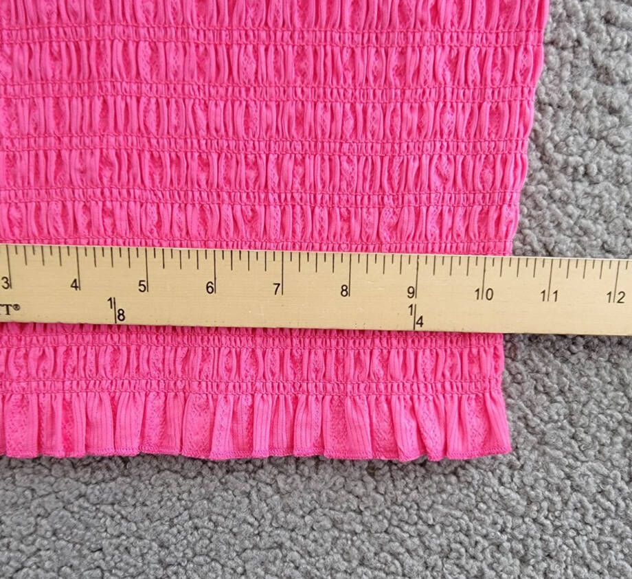 KatieJnyc Joanna Smocked Crop Top Girls L Neon Pink Square Neck Pullover S/S