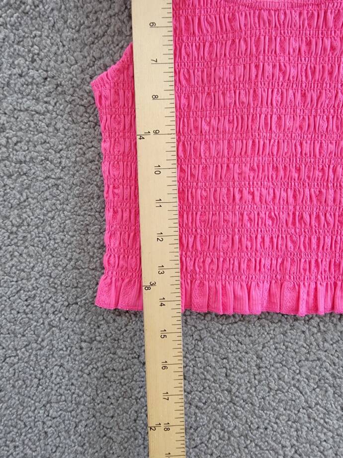 KatieJnyc Joanna Smocked Crop Top Girls L Neon Pink Square Neck Pullover S/S