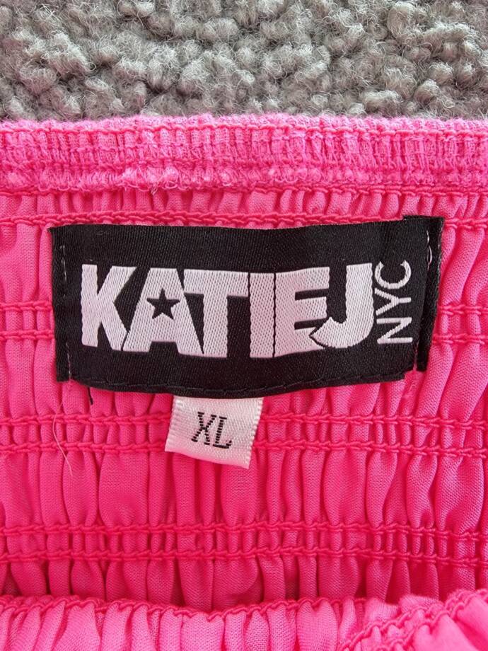 KatieJnyc Joanna Smocked Crop Top Girls L Neon Pink Square Neck Pullover S/S