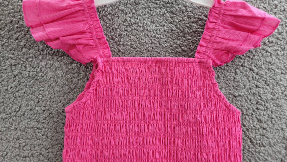 KatieJnyc Joanna Smocked Crop Top Girls L Neon Pink Square Neck Pullover S/S